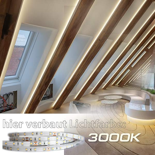 LED Strip Komplettset inkl. Trafo und Steuerung » 3000K, ohne zusätzliche  Schaltung, IP20, 5m, Ambiente-Licht