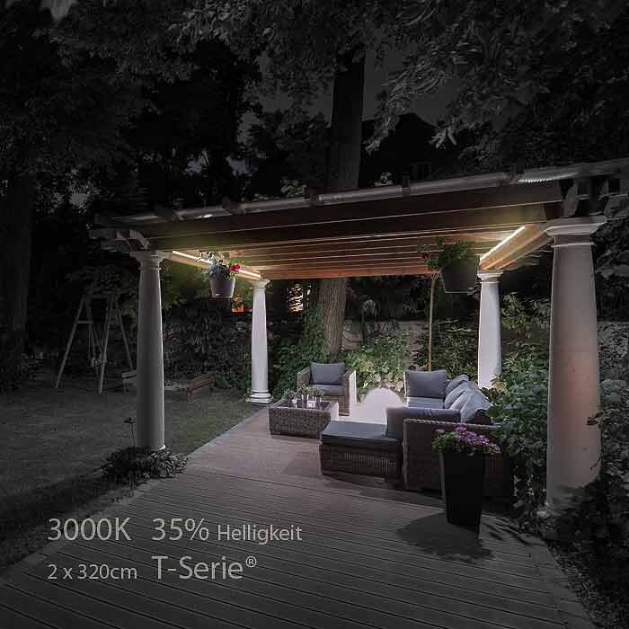 Wintergarten & Pergola beleuchten: Ansicht T-Serie mit Helligkeit bei 35% der Lichtleistung 