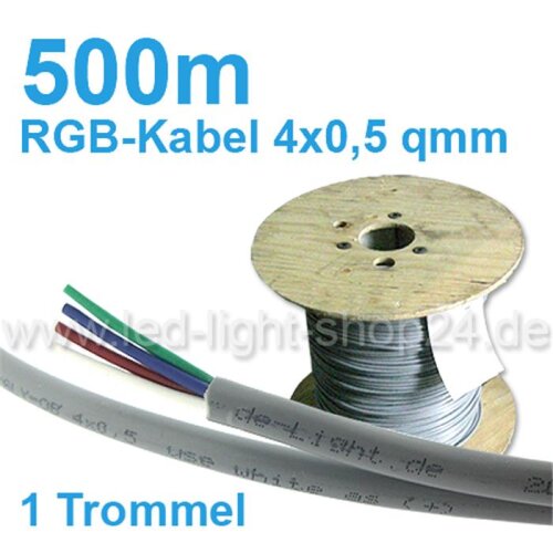RGB Led Kabel 500m 1 Trommel 4x0,5qmm grün-rot-blau-weiss