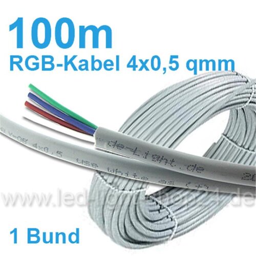 RGB Led Kabel 100m l 4x0,5qmm grün-rot-blau-weiss