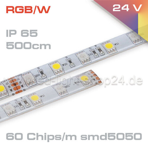 Led Stripe RGBW 2700 K EPISTAR 14,4Watt/1m  IP65 24Volt   500cm Länge
