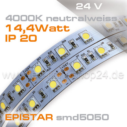 24V EPISTAR smd5050 5m Rolle Led Streifen neutralweiss...