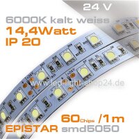 24V EPISTAR smd5050 5m Rolle Led Streifen kaltweiss 6500K...