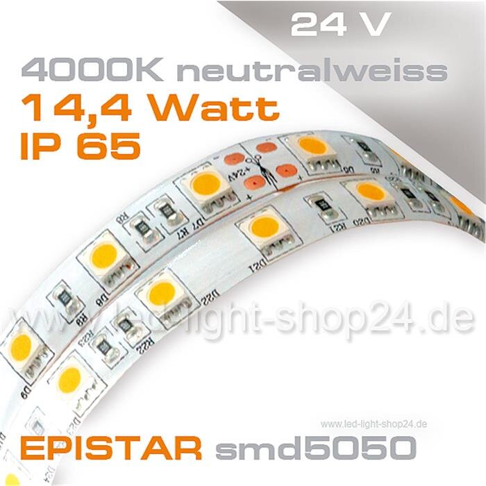LED Streifen 50cm ; 5V Wasserfest IP65 30LEDs ; Neutral Weiß 4500K 