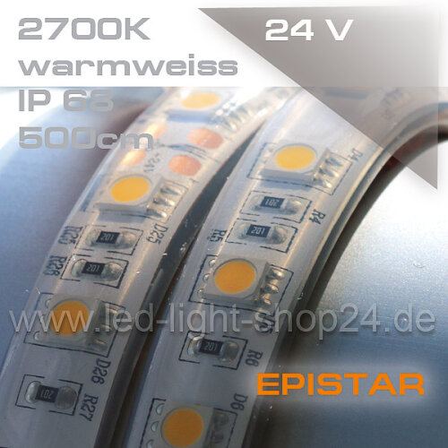 24V EPISTAR smd5050 5m Rolle Led Streifen warmweiss 2700K IP68