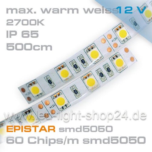 12V EPISTAR Led Streifen smd5050 5m warmweiss 2700K  IP65