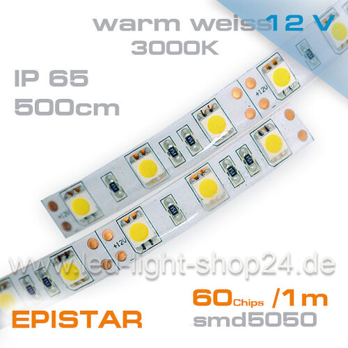 12V EPISTAR Led Streifen smd5050 5m warmweiss 3000K  IP65