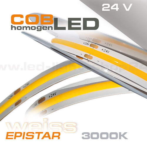 COB LED Streifen 3000K mit durchgehend opaler Lichtwirkung