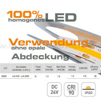 COB LED Streifen 3000K mit durchgehend opaler Lichtwirkung