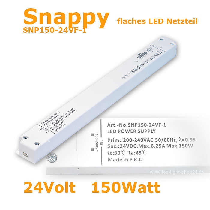 LED Netzteil dünne Bauweise und  extrem flach für LED Strips und LED Streifen: Snappy SNP 150 24V
