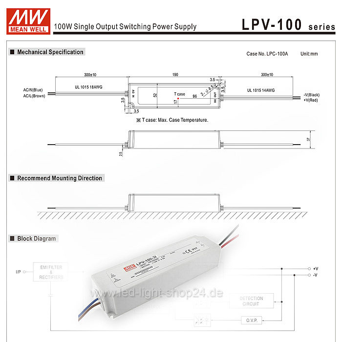 Netzteil für LED Beleuchtung LPV 100 24Volt