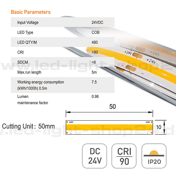 24Volt LED Band COB 3000K homogene Lichtwirkung