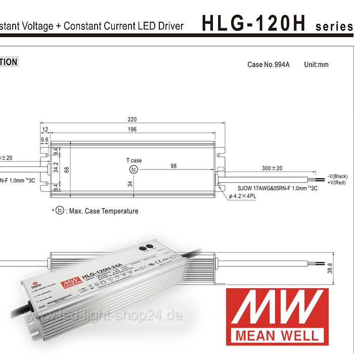 Meanwell HLG 120 LED Netzteil von Meanwell Watt 24 Volt Abmessungen