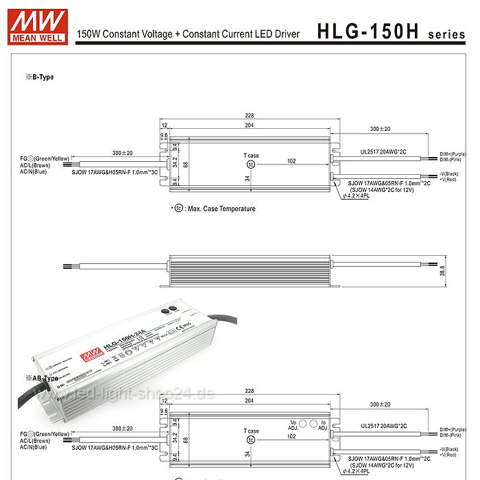 LED Netzteil Meanwell HLG 150 Watt 24 Volt