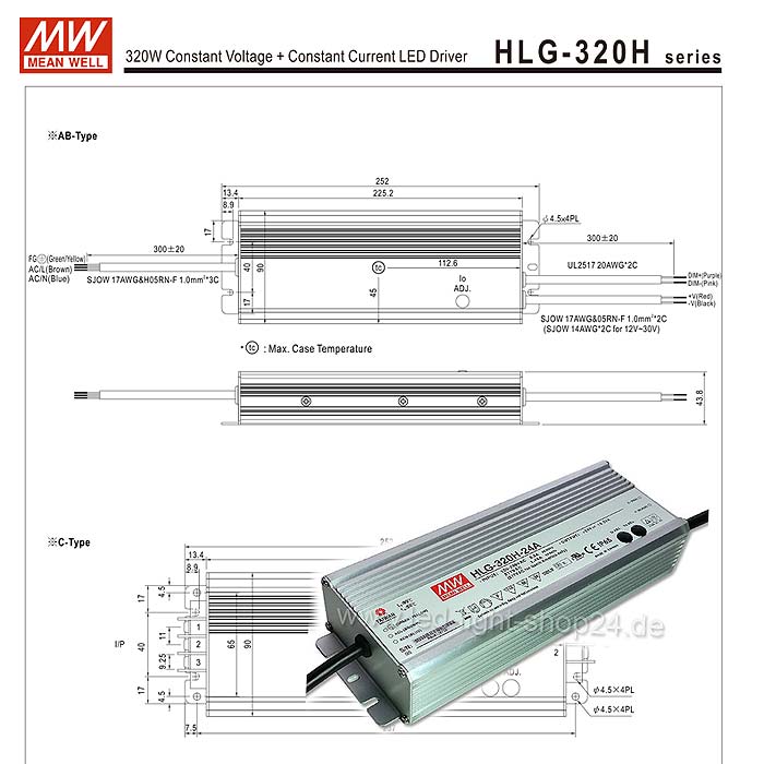 Meanwell HLG 320Watt 24 Volt Abmessungen