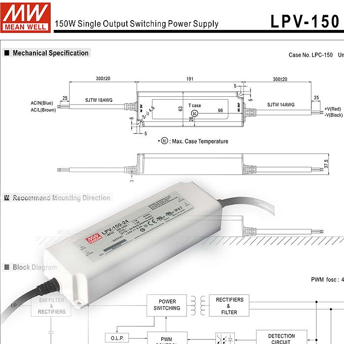 LED Trafo Netzteil 30W / 1,25A 24V/DC wasserfest MEAN WELL (PLN-30-24) MM  IP64