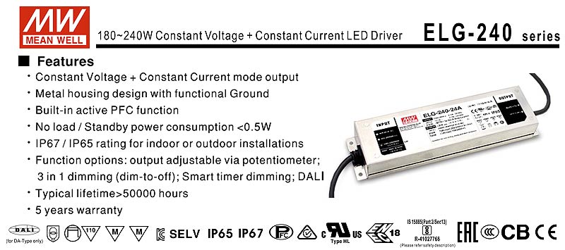 DALI Netzteil von Meanwell ELG 240 24Volt DA