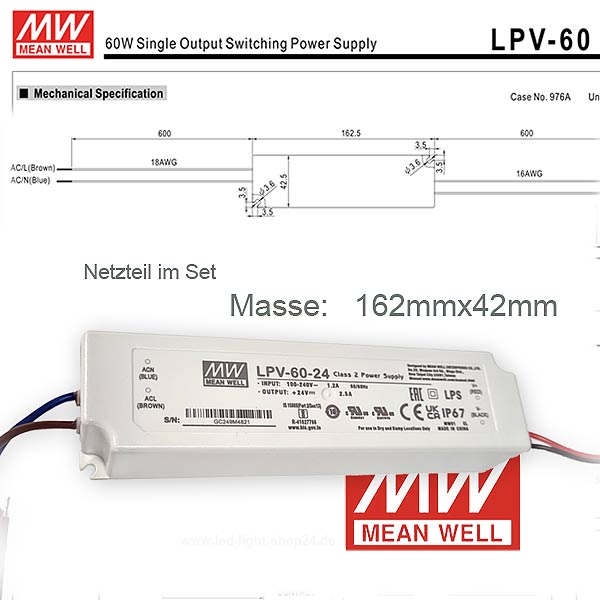 LED Trafo aus dem LED Streifen Set dimmbar LPV60-24Volt Meanwell
