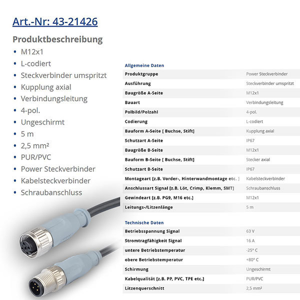 Artikel Nummer: 43-21426 Kabel von CONNEC