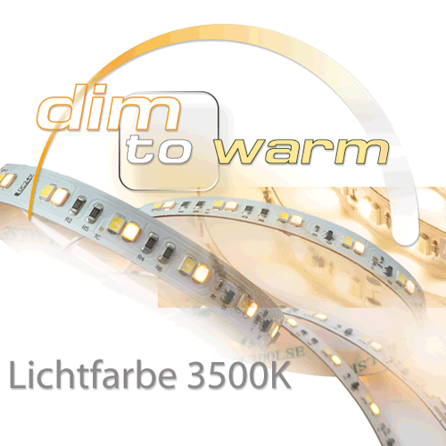 LED Streifen DIM-to-warm in 24Volt mit Ansicht der Lichtfarbe als GIF
