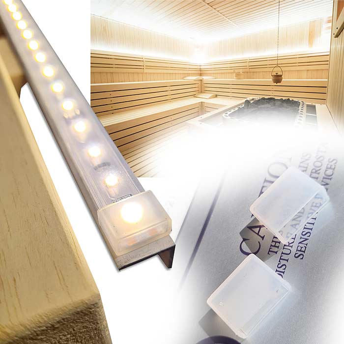 Lichtband in der Rückenlehne einer Sauna zur modernen indirekten Saunabeleuchtung