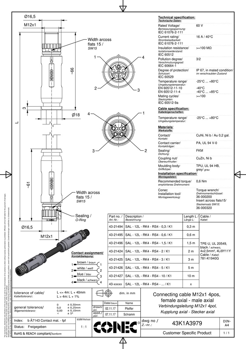 Datenblatt zu Connec Verbindungsleitung SAL-12-RK4