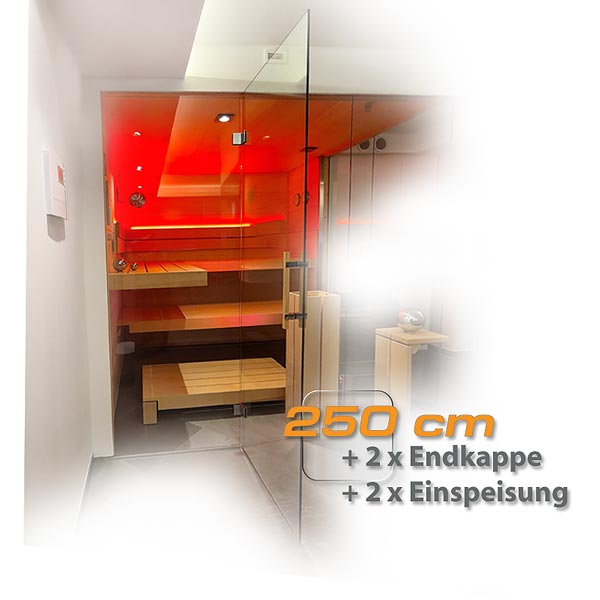 Wellnessbeleuchtung mit Farbwechsel in der Sauna: Hier Lichtfarbe Rot eines Saunalichtes