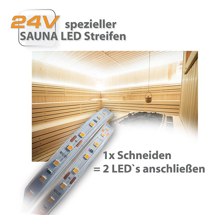 Saunabeleuchtung: Saunalicht weiss als LED Strip für hohe Temperaturen geeignet