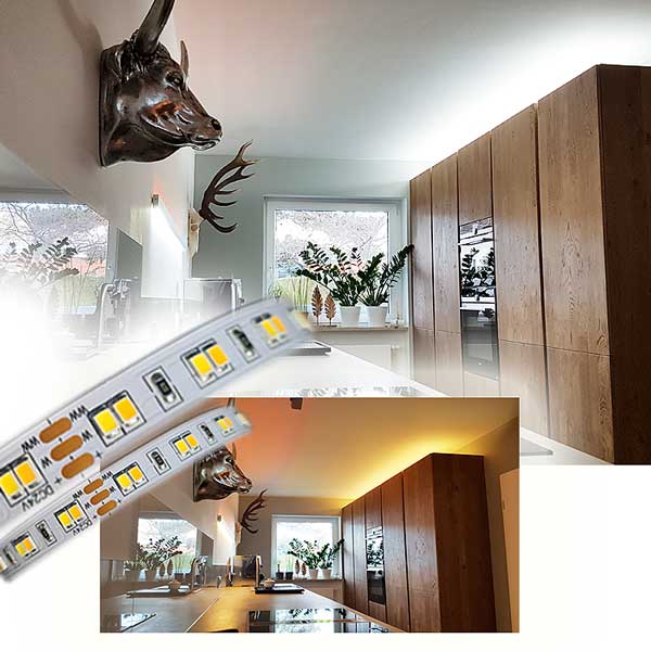 Indirekt beleuchtete Decke in der Küche mit LED Set 10m CCT Dualweiss 24VDC