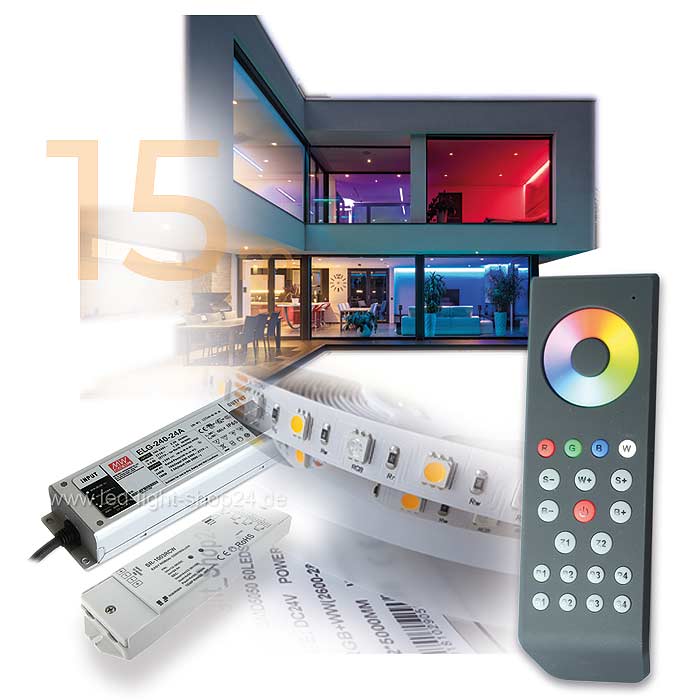 Ansicht der Lichtwirkung dieses RGBW LED Strip Komplett Set für Indirekte Beleuchtung