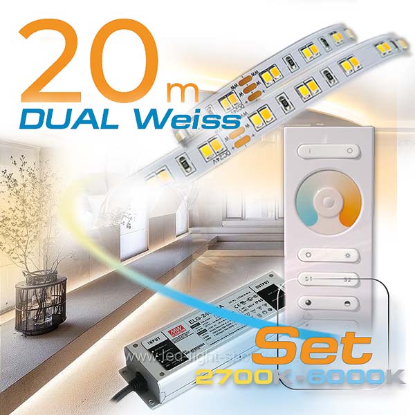 20m warmweiss kaltweiss LED Strip mit Trafo und Dimmer Set