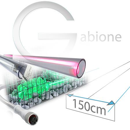 Top ausgeleuchtete Gabione bei Nacht in Länge 150cm als Beleuchtung Set