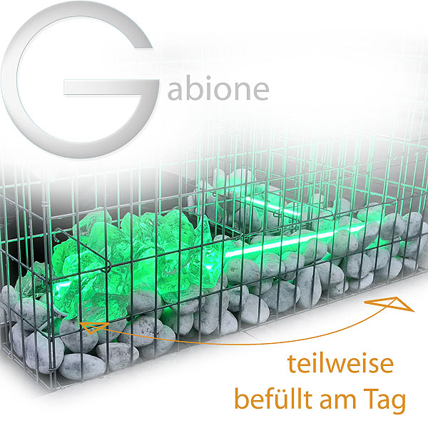 grün beleuchtete Gabione