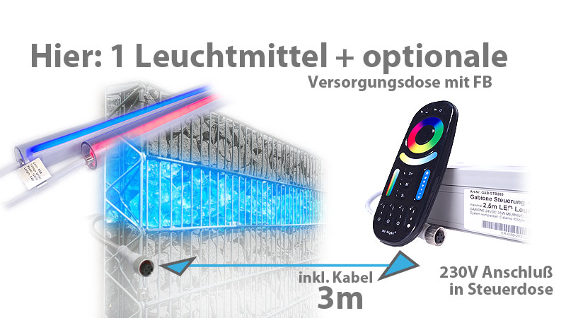 Komplett Set Gabione mit RGB LED Leuchtmittel und Fernbedienung für beleuchtete Gabionen