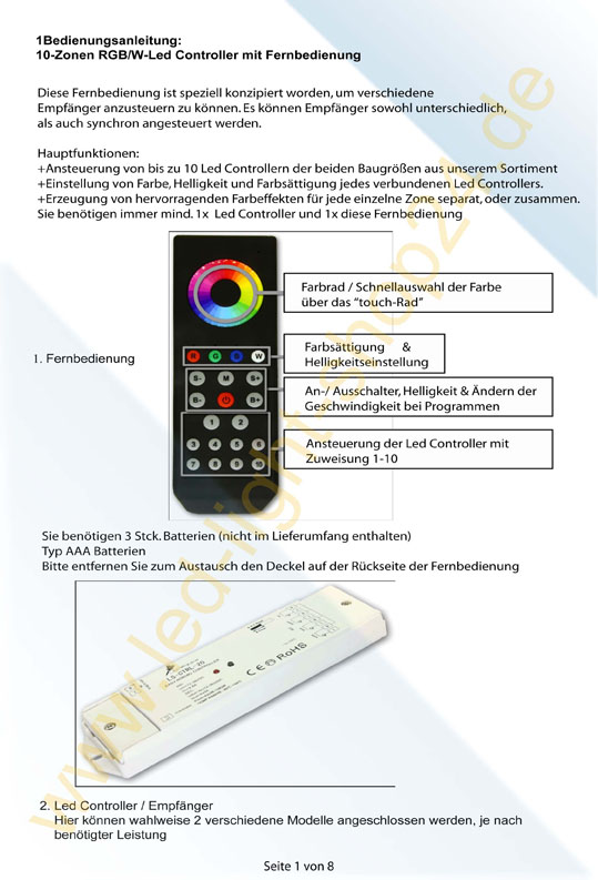 Anleitung Led Controller mit mehreren Zonen Seite 1