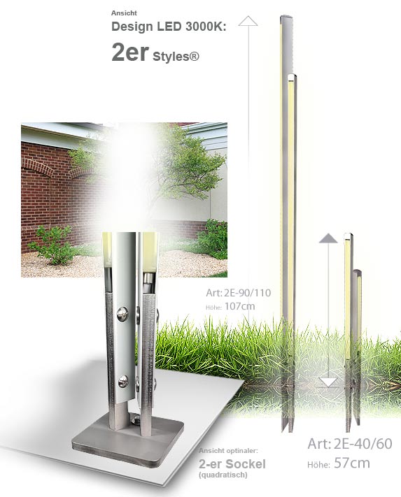 Design Aussenleuchte Style 2-flammig weiss als moderne Stehleuchte für Aussen