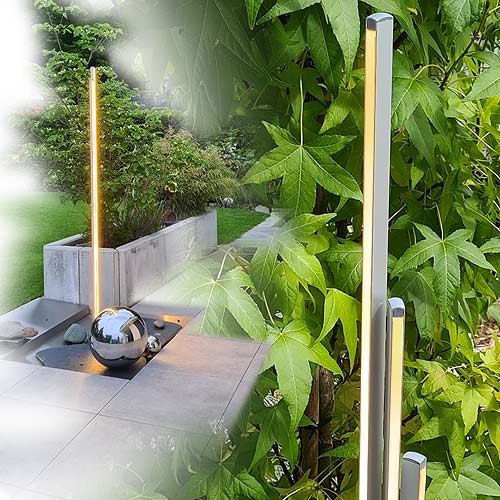 Gartendesign mit moderner Gartenleuchte in edelstahl Optik: LED Stehleuchte für Aussen Terrasse und Hauseingang